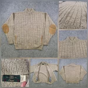 VTG Orvis Sweater Mens Medium Beige Wool Blend Full Zip Elbow Patches Made USA